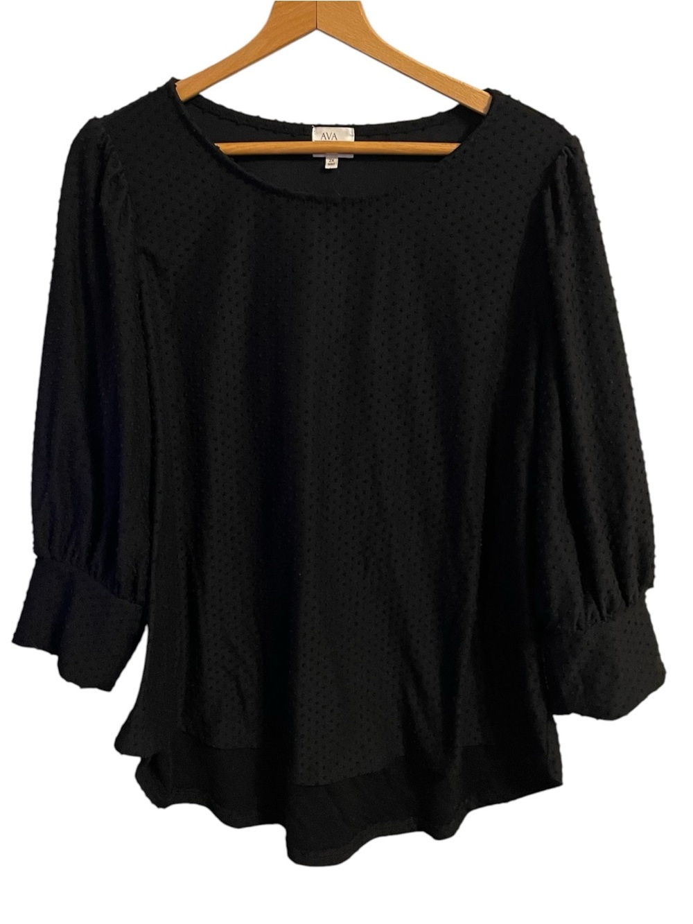 I5- Black Textured Puff-Sleeve Blouse Ava James 2X